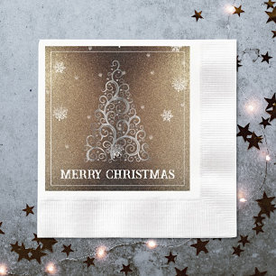 Weihnachtsbaum Glitzer und Schneeflocken Gold Serviette
