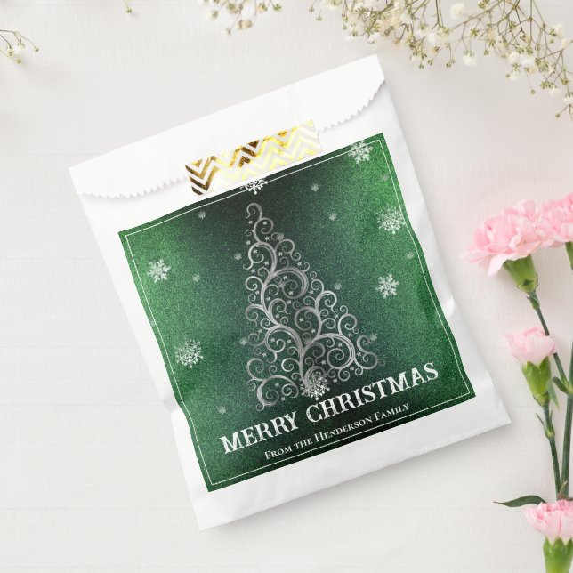 Weihnachtsbaum Glitzer und Schneeflocken | Grün Geschenktütchen (Versiegelt)