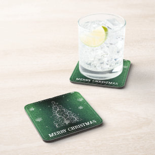 Weihnachtsbaum Glitzer und Schneeflocken   Grün Getränkeuntersetzer
