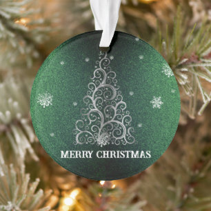 Weihnachtsbaum Glitzer und Schneeflocken Grün Ornament