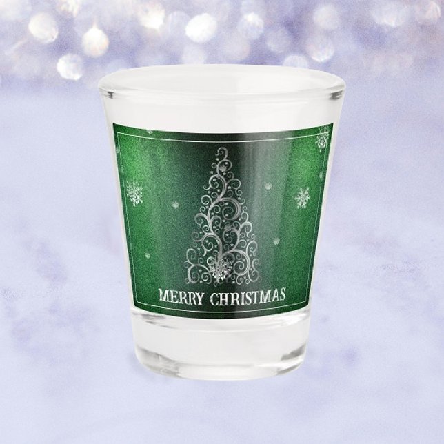 Weihnachtsbaum Glitzer und Schneeflocken | Grün Schnapsglas (Green Christmas Tree Glitter and Snowflakes Shot Glass)