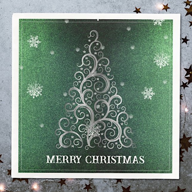Weihnachtsbaum Glitzer und Schneeflocken | Grün Serviette (Green Christmas Tree Glitter and Snowflakes Napkins)