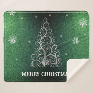 Weihnachtsbaum Glitzer und Schneeflocken   Grün Sherpadecke