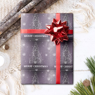 Weihnachtsbaum Glitzer und Schneeflocken   LILA Geschenkpapier