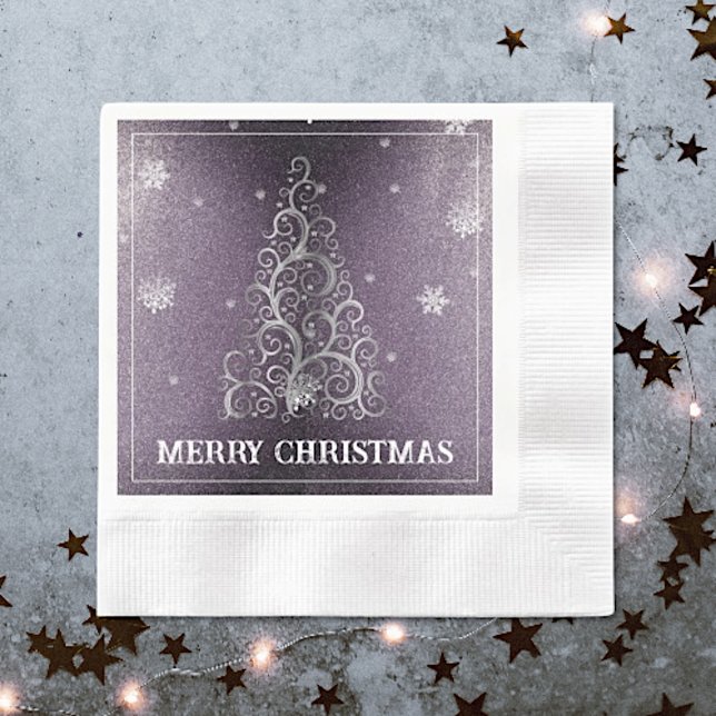 Weihnachtsbaum Glitzer und Schneeflocken | LILA Serviette (Purple Christmas Tree Glitter and Snowflakes Napkins)