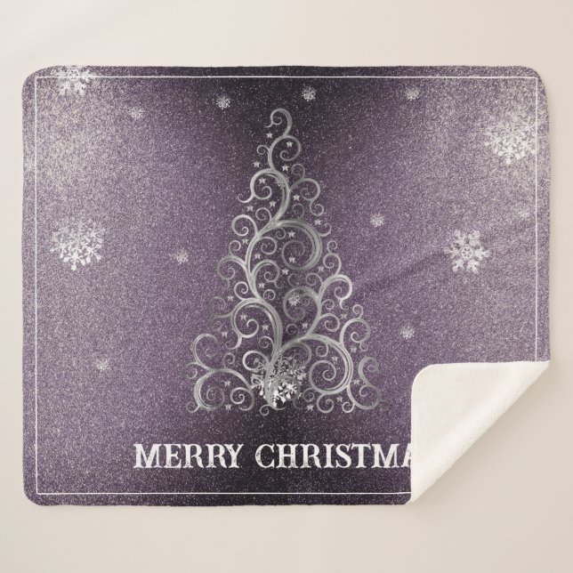 Weihnachtsbaum Glitzer und Schneeflocken | LILA Sherpadecke (Vorderseite (Horizontal))