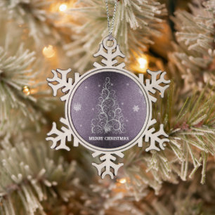 Weihnachtsbaum Glitzer und Schneeflocken   LILA Zinn-Ornament