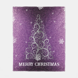 Weihnachtsbaum Glitzer und Schneeflocken   Magenta Fleecedecke