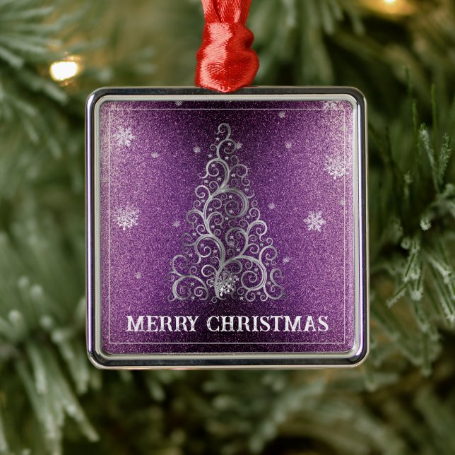 Weihnachtsbaum Glitzer und Schneeflocken | Magenta Ornament Aus Metall (Baum)