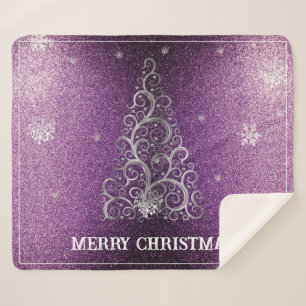 Weihnachtsbaum Glitzer und Schneeflocken   Magenta Sherpadecke