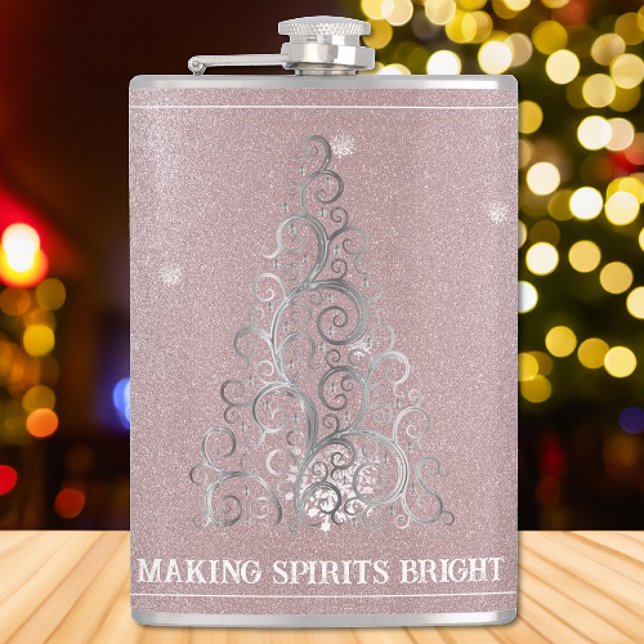 Weihnachtsbaum Glitzer und Schneeflocken | Rosa Flachmann (Pink Christmas Tree Glitter and Snowflakes Flask)