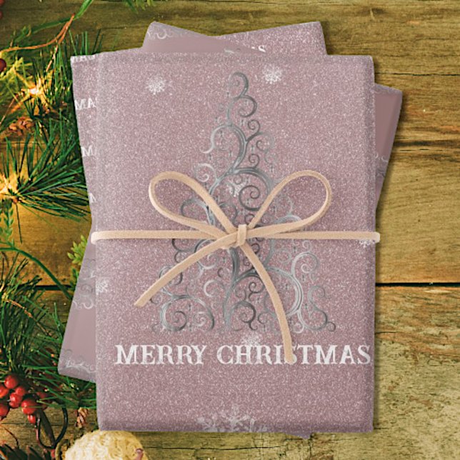 Weihnachtsbaum Glitzer und Schneeflocken | Rosa Geschenkpapier Set (Von Creator hochgeladen)