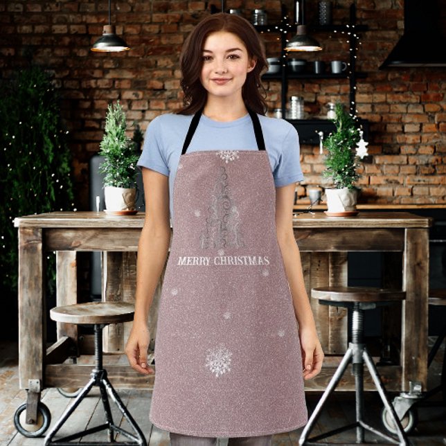 Weihnachtsbaum Glitzer und Schneeflocken | Rosa Schürze (Pink Christmas Tree Glitter and Snowflakes Apron)