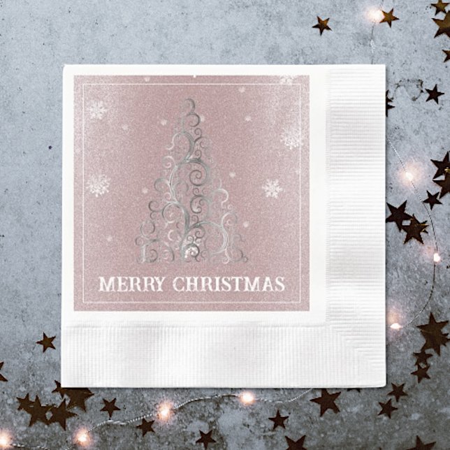 Weihnachtsbaum Glitzer und Schneeflocken | Rosa Serviette (Pink Christmas Tree Glitter and Snowflakes Napkins)
