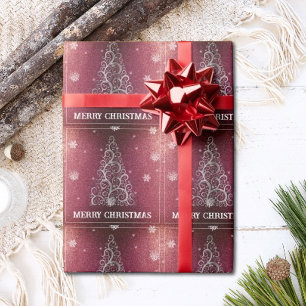 Weihnachtsbaum Glitzer und Schneeflocken Rot Geschenkpapier