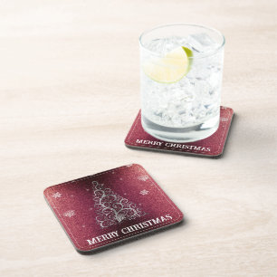 Weihnachtsbaum Glitzer und Schneeflocken   Rot Getränkeuntersetzer