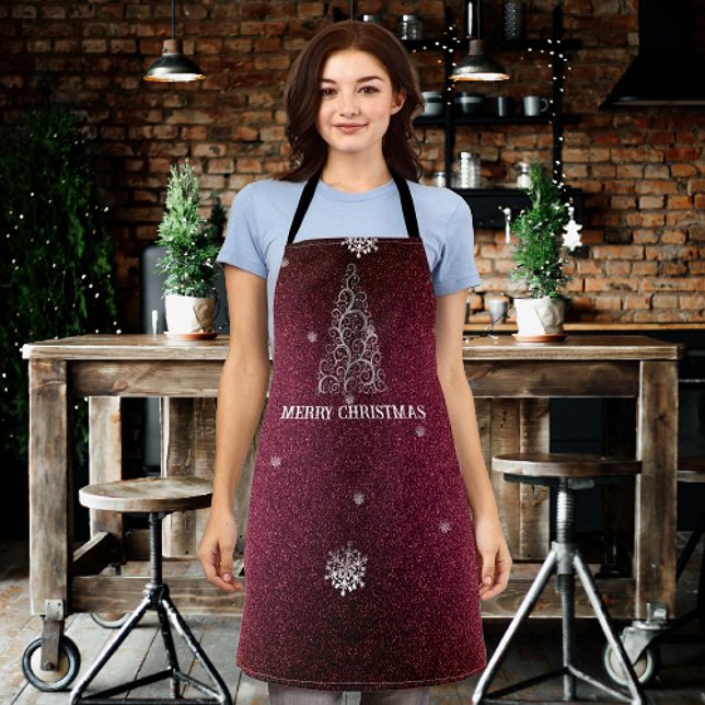Weihnachtsbaum Glitzer und Schneeflocken | Rot Schürze (Red Christmas Tree Glitter and Snowflakes Apron)
