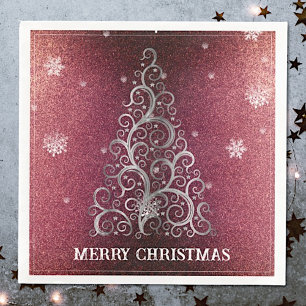 Weihnachtsbaum Glitzer und Schneeflocken Rot Serviette
