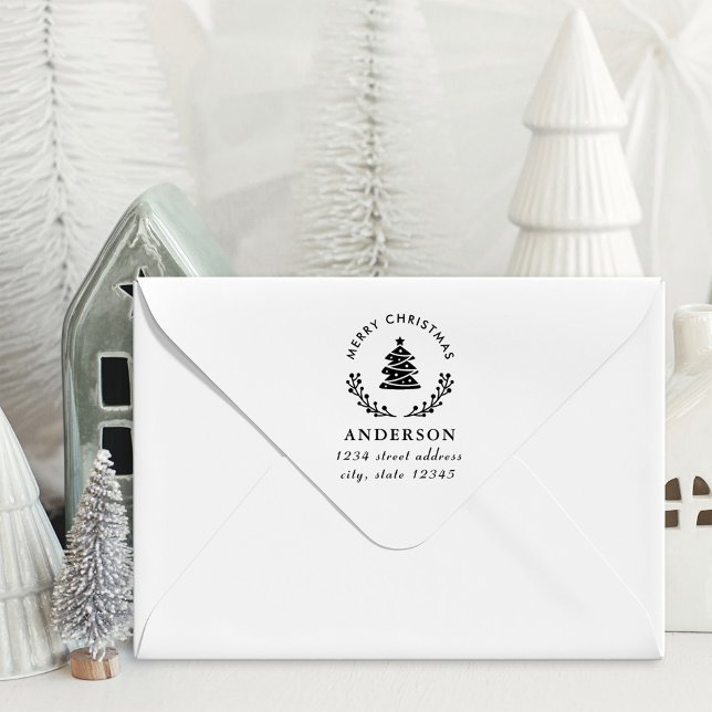 Weihnachtsbaum Globe Familienname Rücksendeadresse Gummistempel (Von Creator hochgeladen)