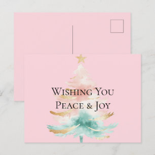 Weihnachtsbaum Gold Blush Pink Mint Peace Joy Postkarte