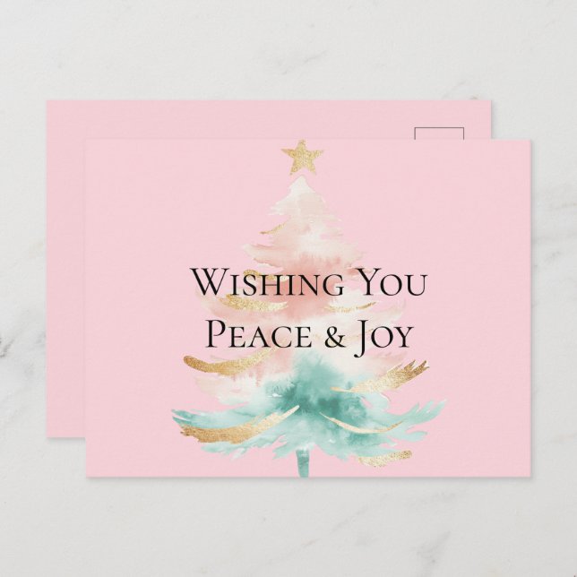 Weihnachtsbaum Gold Blush Pink Mint Peace Joy Postkarte (Vorne/Hinten)