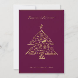 Weihnachtsbaum Gold Burgund Familienrezepte Feiertagskarte
