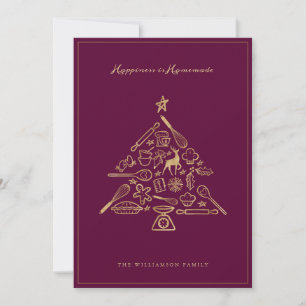 Weihnachtsbaum Gold Burgund Familienrezepte Feiertagskarte