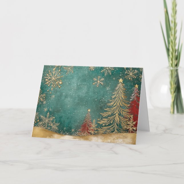 Weihnachtsbaum Gold Foil mit Schneeflocken Karte (Vorderseite)