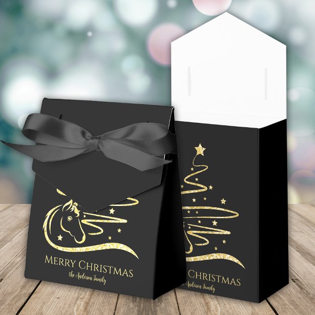 Weihnachtsbaum Gold Glitzer Reittiere Geschenkschachtel (Horse Christmas tree gold glitter and black gift boxes, personalized,)