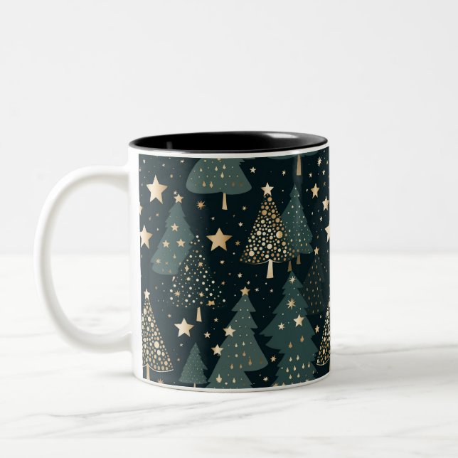 Weihnachtsbaum Gold Grüne Muster Dekoration Zweifarbige Tasse (Links)