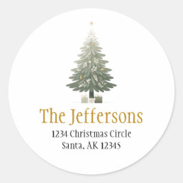 Weihnachtsbaum-Gold-Rücksendeadresse Runder Aufkleber
