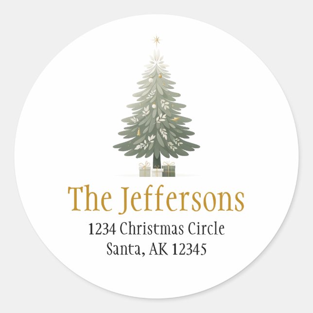 Weihnachtsbaum-Gold-Rücksendeadresse Runder Aufkleber (Vorderseite)