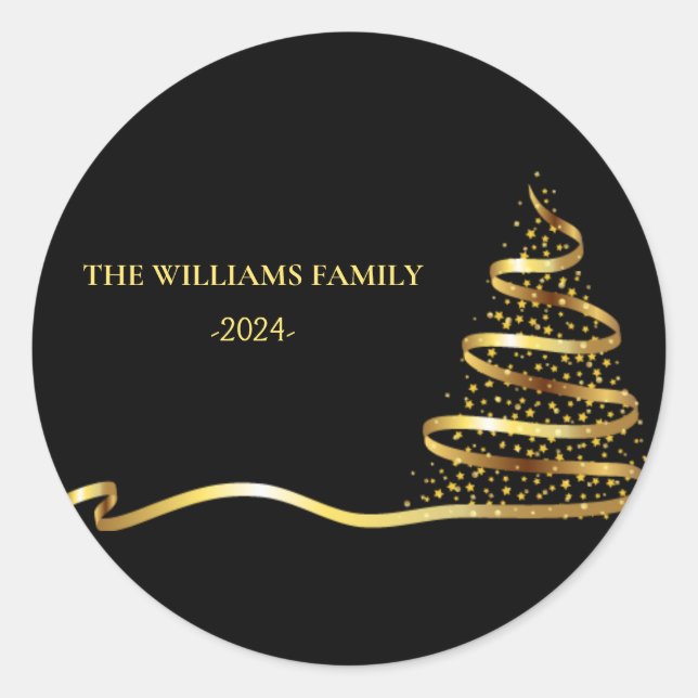 Weihnachtsbaum Gold Runder Aufkleber (Vorderseite)