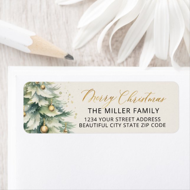 Weihnachtsbaum Gold Script Rücksendeadresse Label (Insitu)