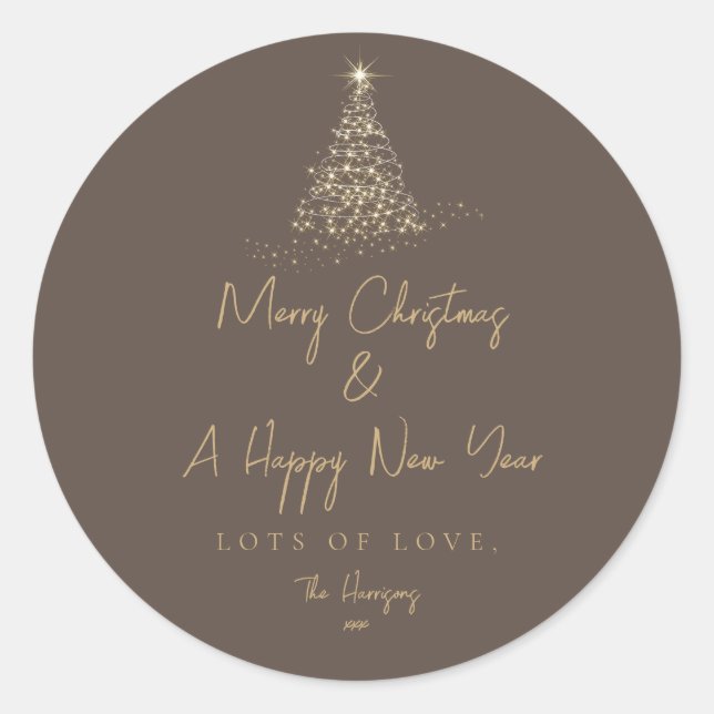 Weihnachtsbaum Gold Sparkle Einfache Ferien Runder Aufkleber (Vorderseite)