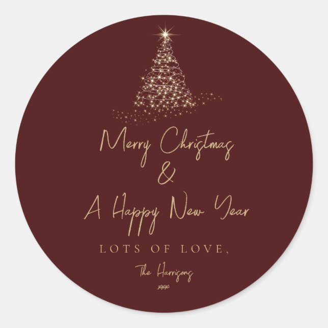 Weihnachtsbaum Gold Sparkle Einfache Ferien Runder Aufkleber (Vorderseite)