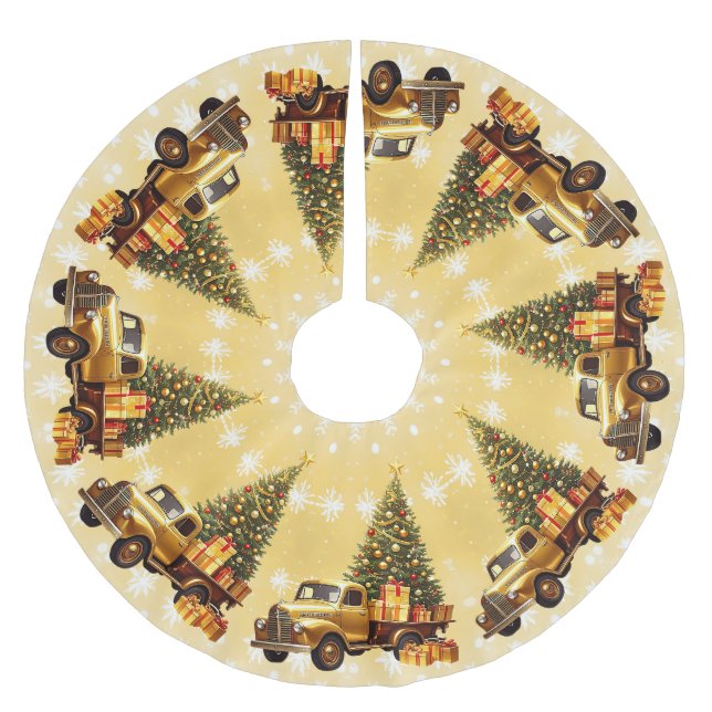 Weihnachtsbaum Gold Truck Tree Skirt Polyester Weihnachtsbaumdecke (Vorderseite)