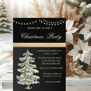 Weihnachtsbaum, Goldbälle, Schwarz, Weihnachts-Par Einladung