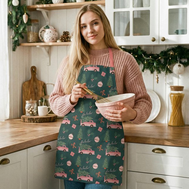 Weihnachtsbaum Green Vintag Retro Van Schürze (Retro Green Christmas Tree Van Holiday Kitchen Apron)