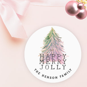 Weihnachtsbaum Grün Rosa Wasserfarbenurlaub Runder Aufkleber
