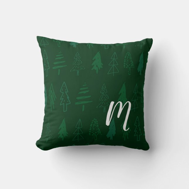 Weihnachtsbaum - Grüne Monogramm Kissen (Vorderseite)