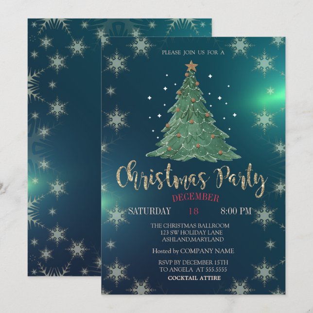 Weihnachtsbaum, Grünes Party Einladung (Vorne/Hinten)