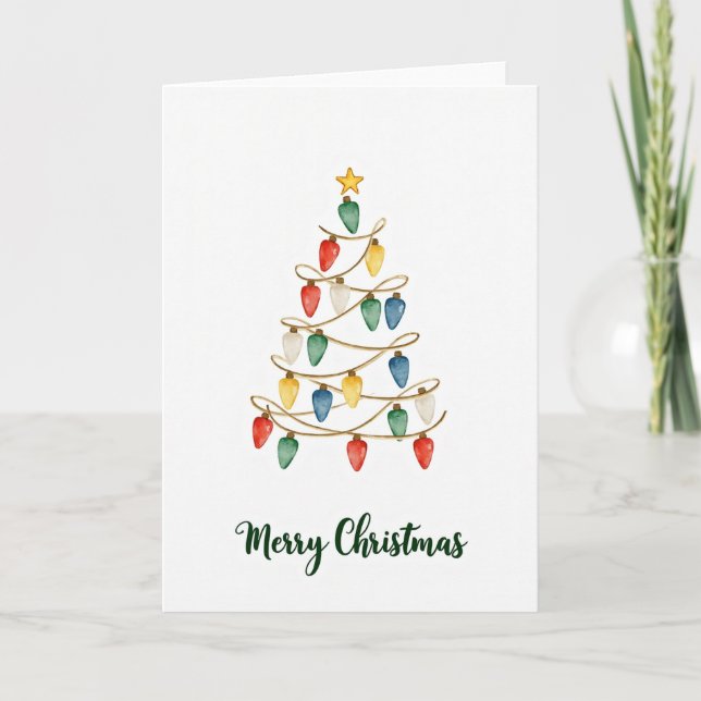 Weihnachtsbaum-Grußkarte mit Lichtern Karte (Vorderseite)