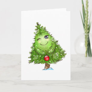 Weihnachtsbaum-Grußkarten mit zwinkerndem Gesicht Feiertagskarte