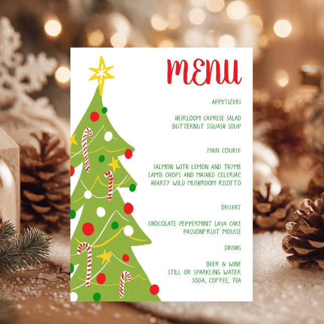 Weihnachtsbaum Handgezeichnete Feier CUSTOM  Menükarte (Christmas Tree Hand Drawn Holiday Party CUSTOM Dinner Party Celebration Menu
)