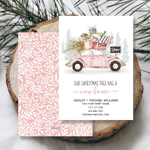 Weihnachtsbaum hat eine neue Zuhause Wasserfarbenb Feiertagskarte