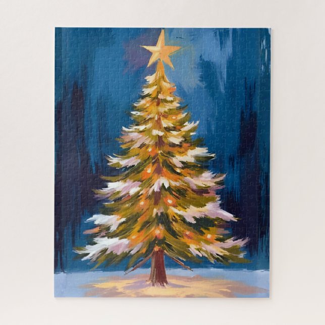Weihnachtsbaum Helle Stern Wasserfarbe Puzzle (Vertikal)