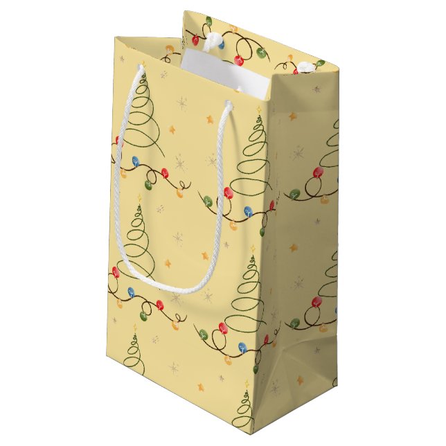 Weihnachtsbaum Hellgelbe kleine Geschenktasche Geschenktüte (Rückseite Schrägansicht)