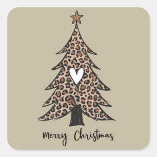 Weihnachtsbaum Herz Leopard Geschenk Xmas Ferien Quadratischer Aufkleber