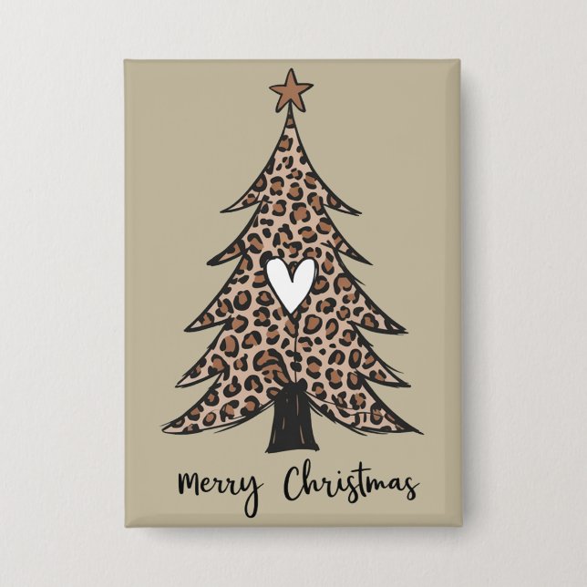 Weihnachtsbaum Herz Leopard Geschenk Xmas Urlaub Button (Vorderseite)